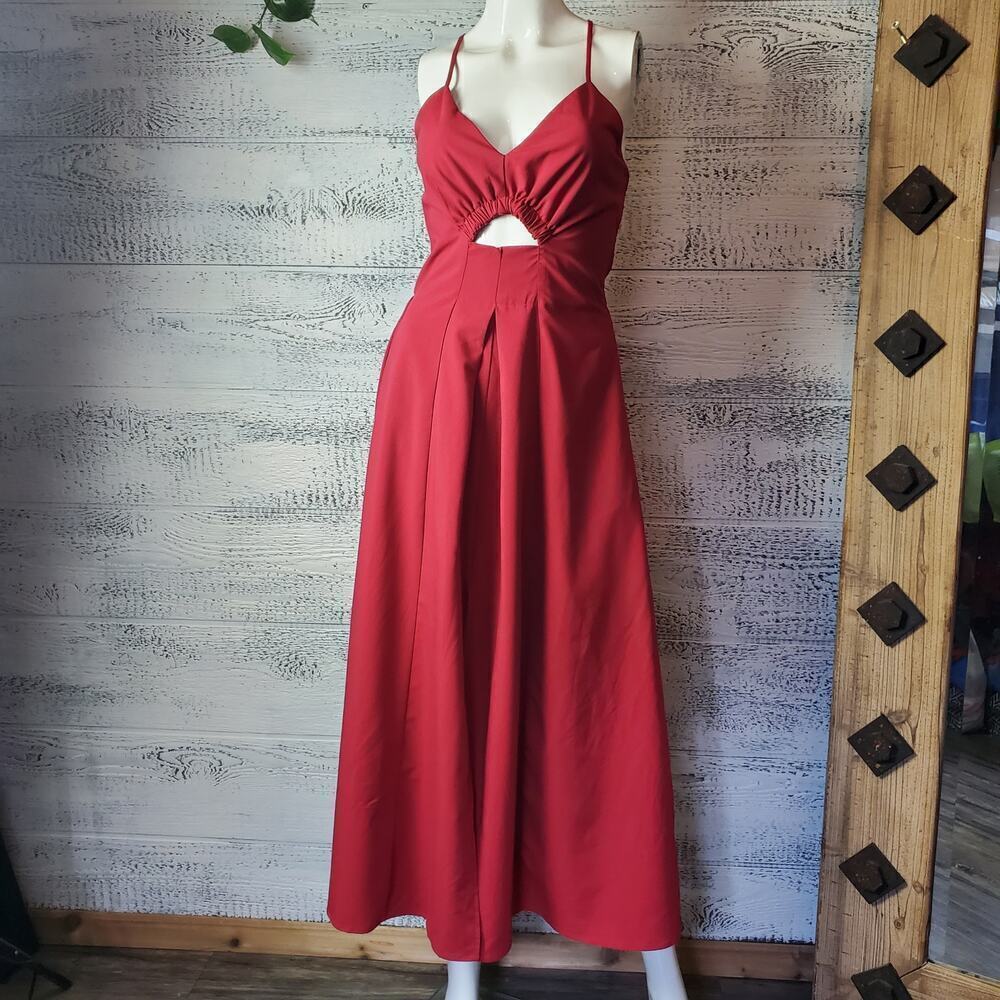 BTFBM Women Cutout Red Dress Smocked Fit & Flare Maxi Size Small